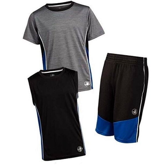 Body Glove Boys 3-Piece Performance Athletic Short Set Grey/Black/Royal 3T
