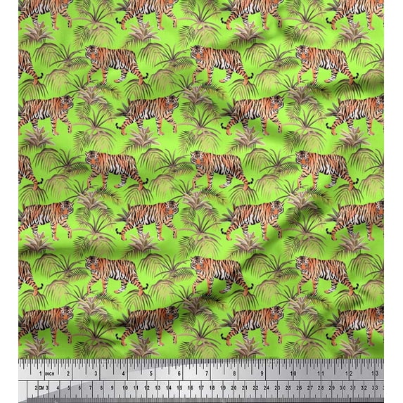 Soimoi Rayon Fabric Leaves & Tiger Jungle Print Fabric by Yard 42 Inch Wide
