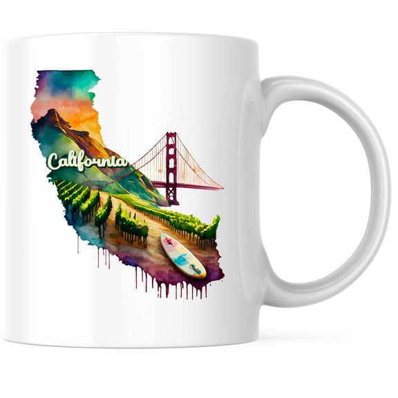 California State Shape Coffee Mug - CA State Mug - Choose From 50 States - 11 Ounce Coffee Mug - Design Printed On Both Sides - Glossy Ceramic - Microwave & Dishwasher Safe - BMCM01241