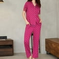 thumbnail image 2 of Jamicy Loungewear for Women Christmas Gift Women's Cute Polka Dot Heart Print Pajama Sets Button Down Short Sleeve Sleepwear Matching Pjs Bottom Lounge Outfits, 2 of 8