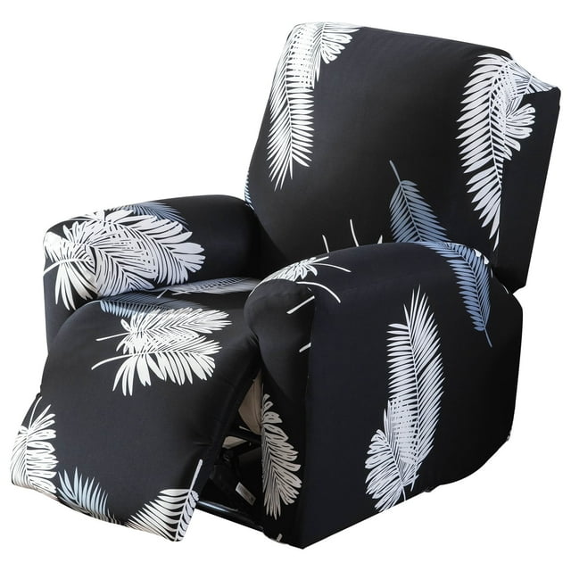 Dznils Funda para Sillón Reclinable Estampada Funda Elástica para Sofá Reclinable de Poliéster, Hojas Negras