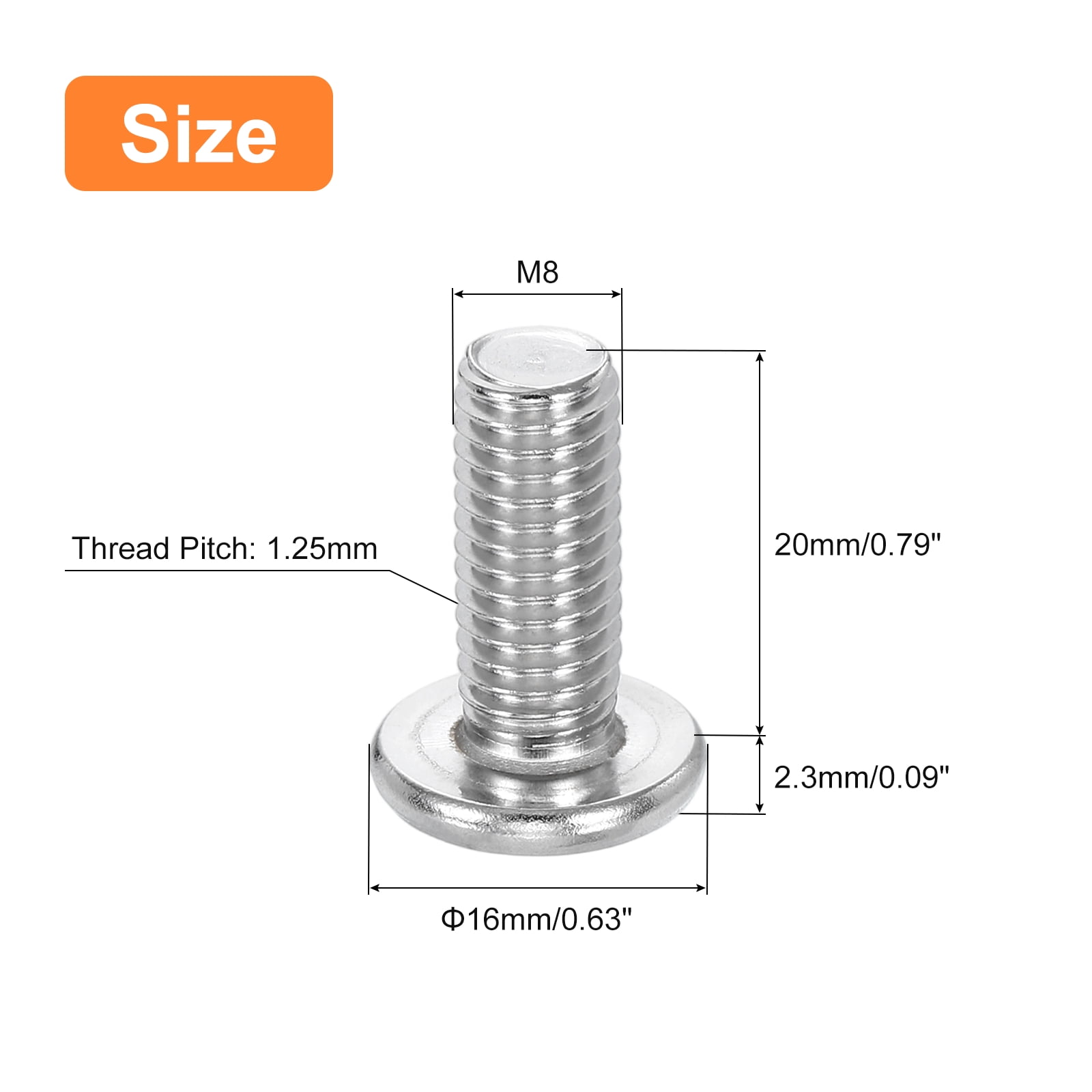 M8-1.25 x 20mm 50Pack Metal Flat Round Head Screws Phillips Drive Machine Bolt