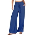 thumbnail image 2 of Pantalones palazzo anchos para mujer - Cintura elástica con cordón, poliéster ligero, ropa informal de playa, para todas las estaciones, tallas S-XXXL, cintura 60-114 cm, corte holgado, 2 of 5