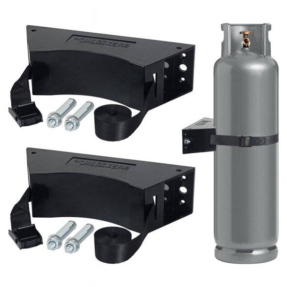 2 Pcs Support de Réservoir de Propane Support de Réservoir de Propane Support de Cylindre de Gaz avec Vis et Chaîne de Sécurité Pris en Charge 4-12 Pouces (Noir)