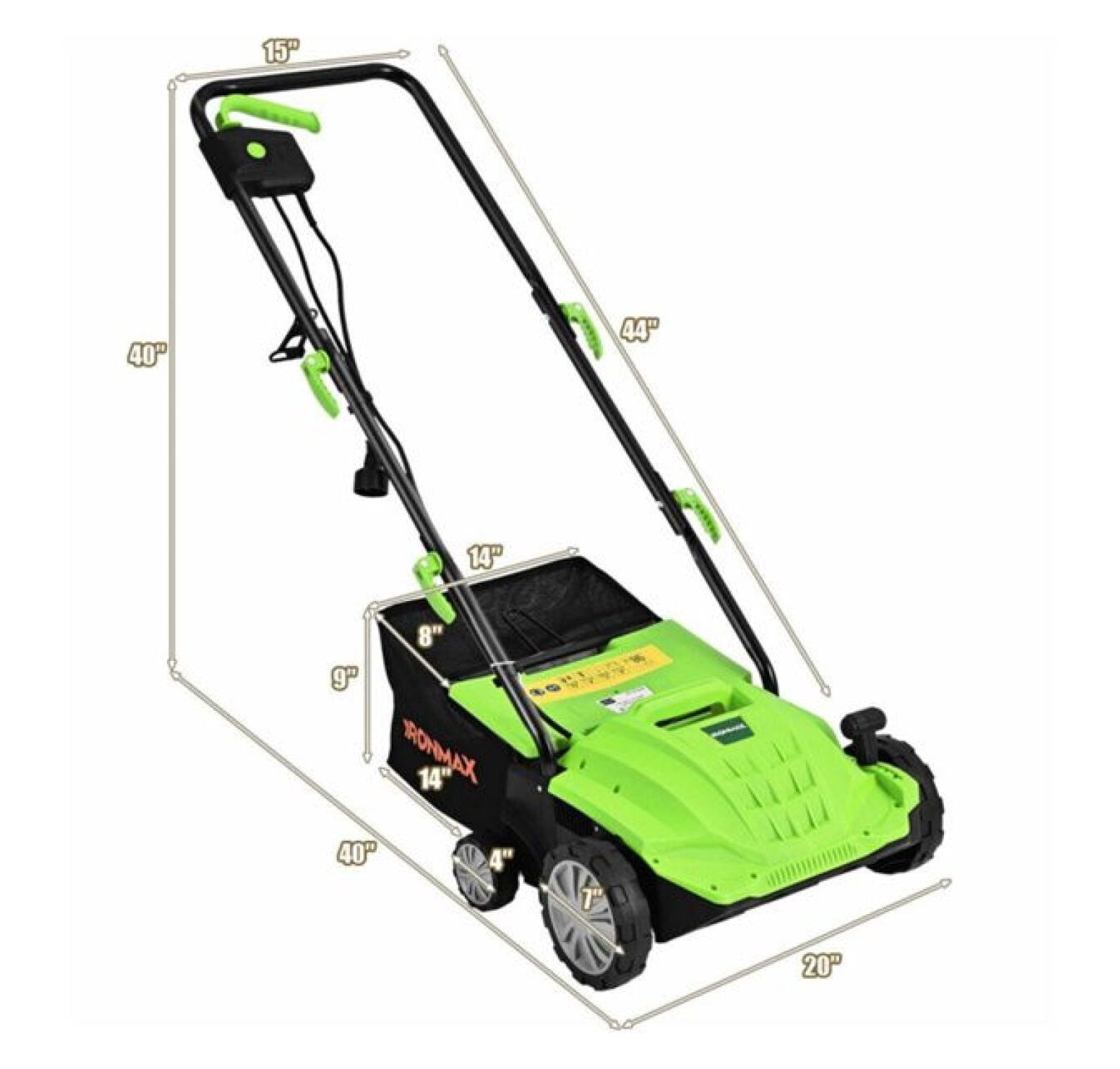 13" Electric Lawn Dethatcher w/ Collection Bag and Removable Blades -Green