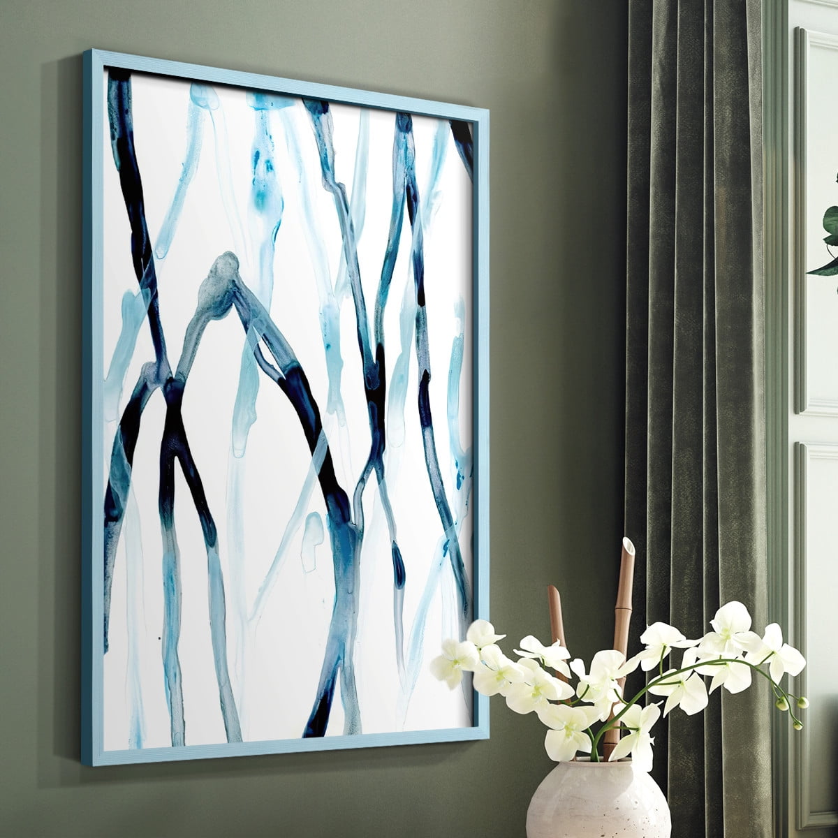 Runnel I Framed Print in Blue Solid Wood Framed Print No Nail Hanging