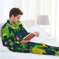 thumbnail image 6 of Picia Dinosaurs and Flowers Pattern Men’s Long-Sleeve Sleepwear Set - Soft 2-Piece Loungewear with Pockets, Comfy PJs for Relaxing Nights-Medium, 6 of 7