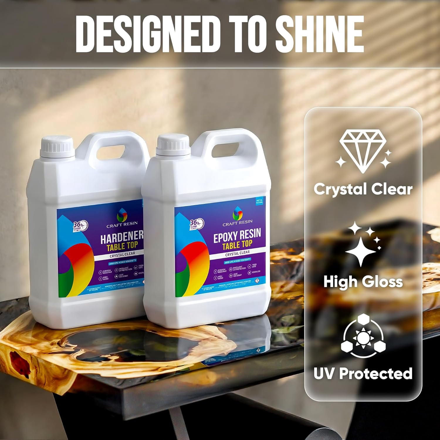 CRAFT RESIN 1 Gallon Table Top Epoxy Resin Kit – 1:1 Mix, Crystal Clear & High Gloss, UV Resistant, Self-Leveling, Resin Epoxy 2 Part for Countertops, DIY Casting, Wood & Art Coating