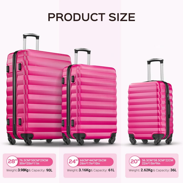 3 Piece Luggage Sets with 6 PC Organize Bags Lightweight Suitcases with Spinner Wheels Rose Red