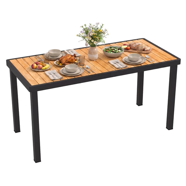 Gymax Acacia Wood Outdoor Dining Table Rectangular Patio Table w/ 1.97'' Umbrella Hole
