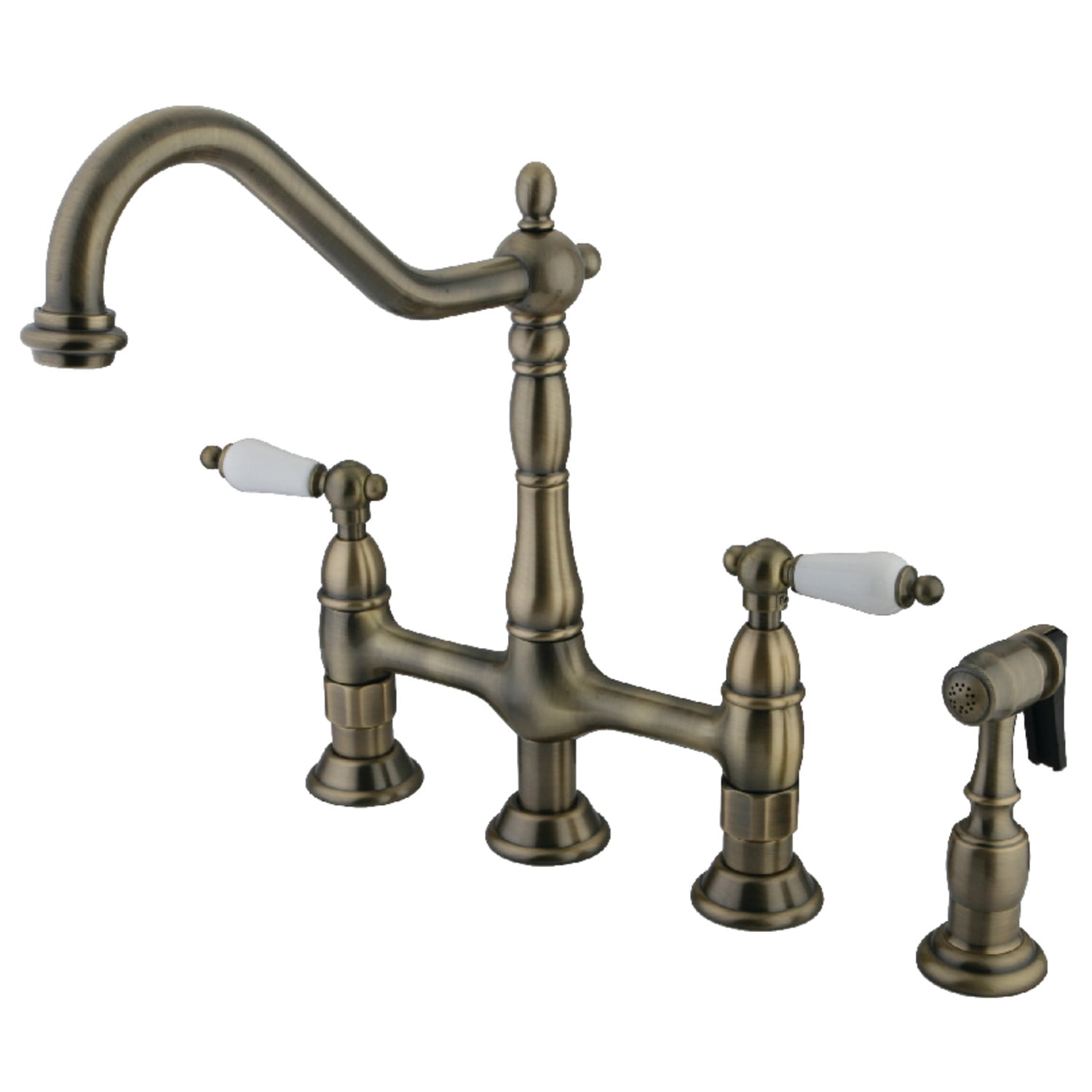 Kingston Brass KS1273PLBS Heritage Bridge Kitchen Faucet with Brass