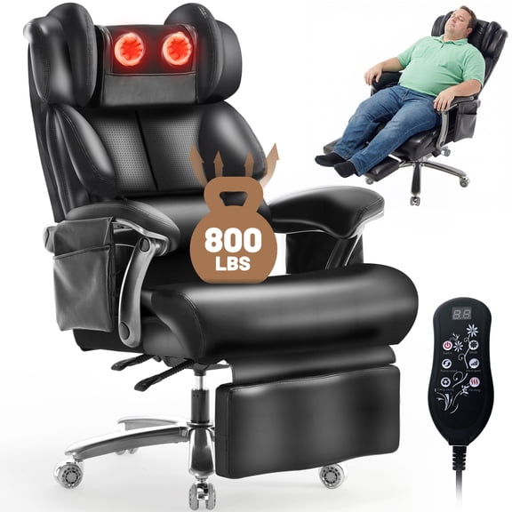 800lbs Big and Tall Massage Office Chair with Heat and Footrest, Heavy Duty Reclining Executive Desk Chair with 20-Point Massage, Extra Wide Seat Ergonomic Chair for Home Office