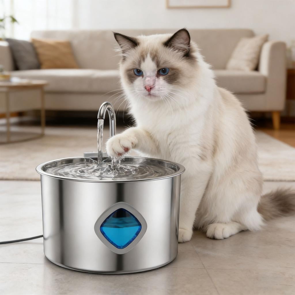 Giaone Automatic Water Dispenser 3.2L Stainless Steel with 2 USB Powered Low Noise for Pets hydrations Station
