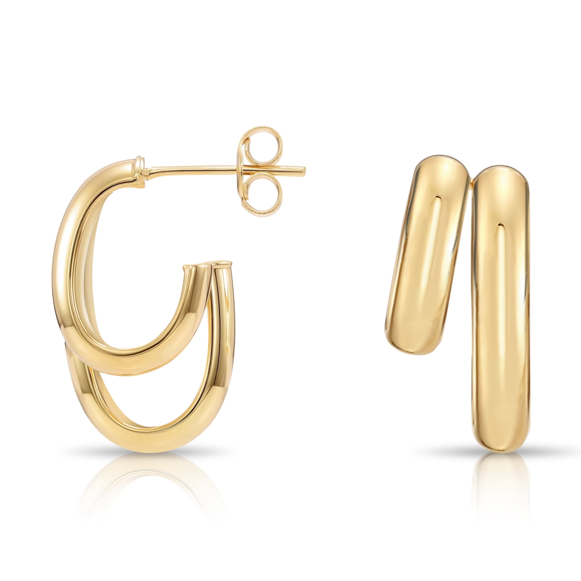 Tilo Jewelry 10K Yellow Gold Double Oval Chunky Italian Hoop Earrings | Secure Push-backs Post Sutds | 20mm | Women & Unisex