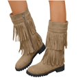 thumbnail image 3 of Willtoo Women's Vintage 2-Layer Fringe Suede Mid-Calf Boots,Round Toe Hidden Height Lifting Hippie Low Flat High Boots Khaki, 3 of 6