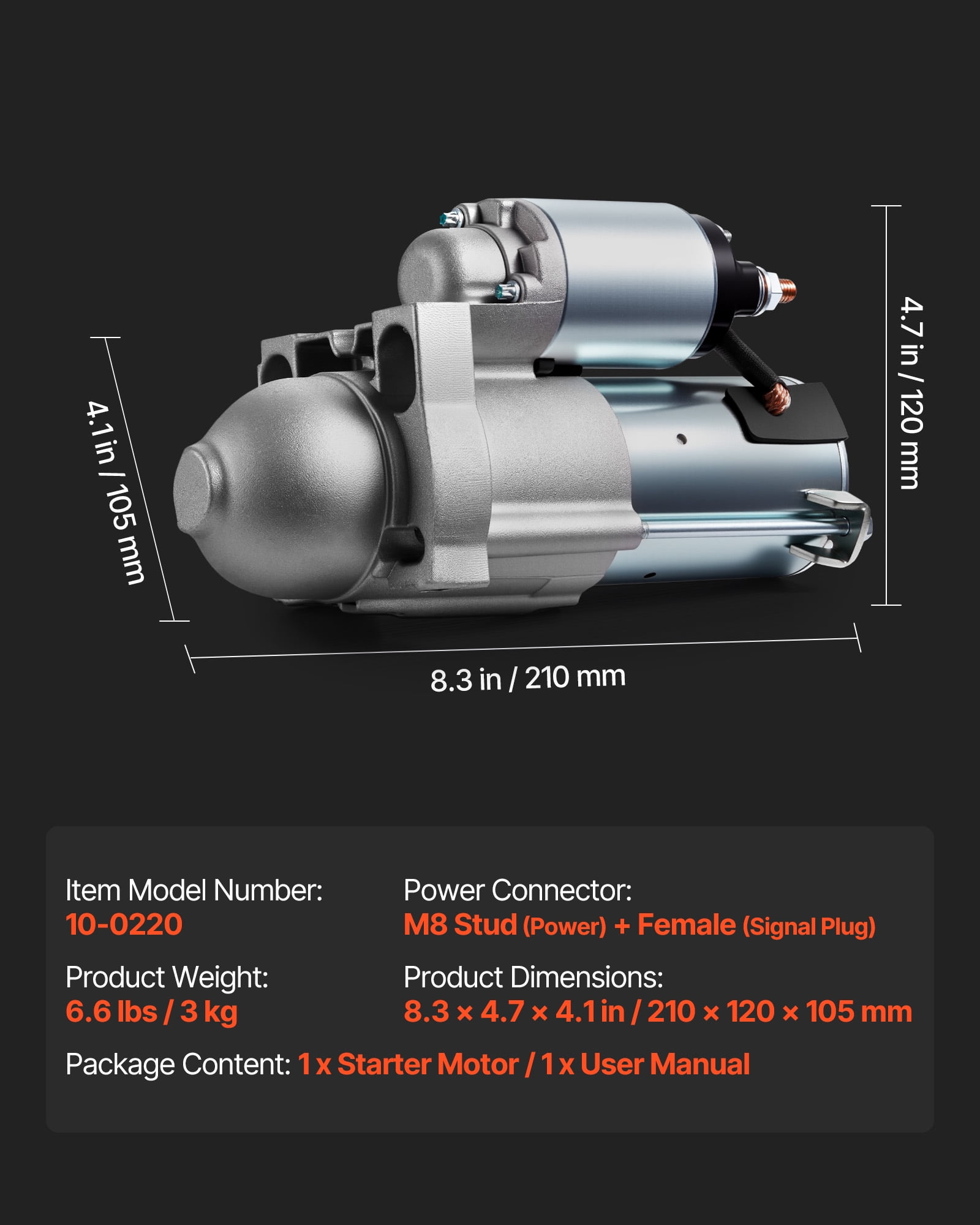 VEVOR Starter 6494, Starter Motor Replacement Compatible with Buick Rainier V8 5.3L 2004-2007,Cadillac Escalade V8 5.3L 2003-2005,Chevrolet GMC Isuzu Saab, OEM 12568051 89-01-7440 89017440 SDR0270