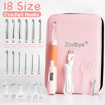 18-Size Lighted Crochet Hooks Set with Digital Counter – Ergonomic Interchangeable LED Crochet Hooks for Stitch & Row Counting (2.0-14.0mm) with Storage Case