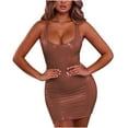 thumbnail image 2 of AOOCHASLIY Miss Dress Fall Ladies Girls Slim Solid Crew Neck Nightclub Hottie Zipper Hip Wrap Dress, 2 of 9