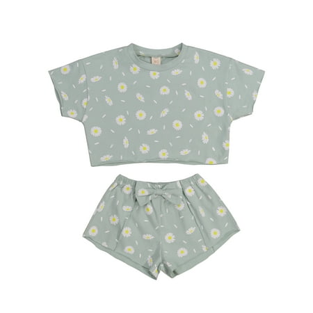 

Canrulo 2Pcs Toddler Baby Girl Clothes Daisy Short Sleeve Shirt Tees and Short Summer Outfits Pea Green 3-4 Years
