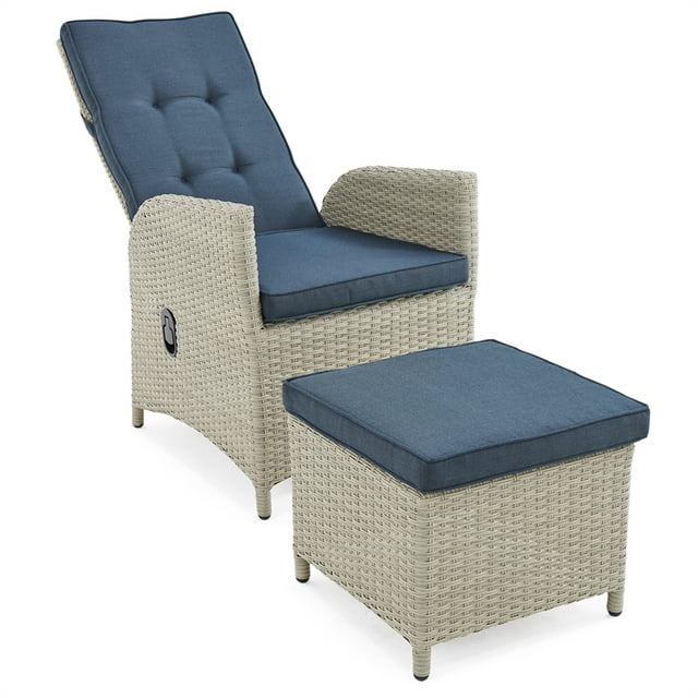 Haven Tout Temps en Osier Inclinables Extérieurs avec Poufs et Coussins Set de Deux