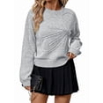 thumbnail image 1 of Suéteres de Cuello Redondo con Apliques Florales 3D para Mujer, Jerseys de Larga con Hombros Caídos, Blusas de Punto Elegantes Gris M, 1 of 10