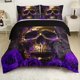 thumbnail image 2 of 3pcs Soft and Breathable Purple Rose Skull Pattern Duvet Cover Set for Bedroom, Guest Room, and Dorm Decor - Includes 1 Duvet Cover and 2 Pillowcases (Core Not Included), 2 of 4