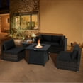 thumbnail image 3 of Topbuy 6-Piece Patio Furniture Set with 30" Propane Fire Pit Table Outdoor PE Wicker Conversation Set with Cushions and Tempered Glass Coffee Table Black, 3 of 10