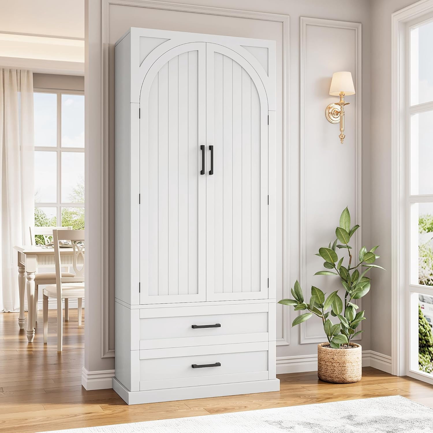 iPormis 71" Tall Kitchen Pantry Storage Cabinet with Adjustable Shelf, Large Drawers & Door Shelves, Freestanding Farmhouse Kitchen Cupboard for Dining Room/Living Room, White