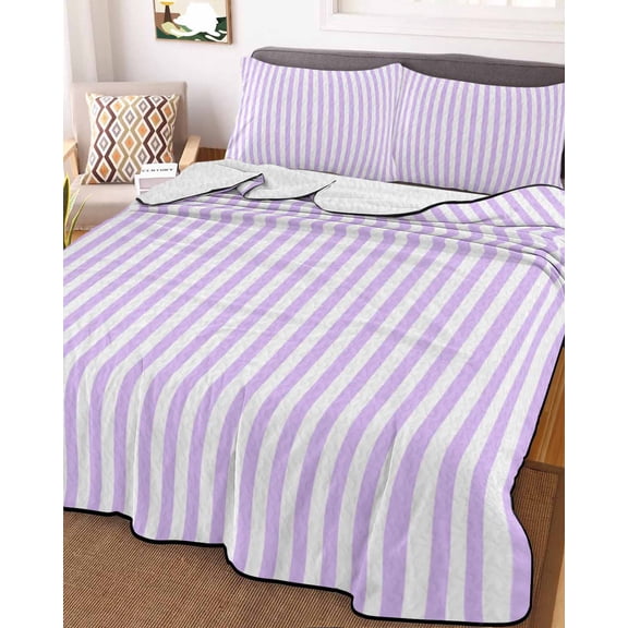 Purple White Stripe Full Size Down Alternative Comforter, Lightweight Comforter Quilt Bedding Set with Pillow Shams Modern Minimalist Geometric Striped All Seasons Bed Comforter Duvet Insert 78"x90"