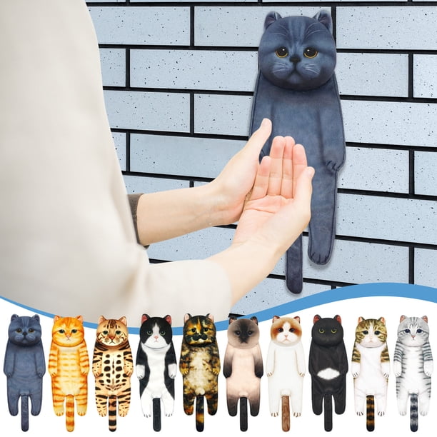 Toalla de mano para gatos divertida - Toalla decorativa de cocina y baño de 25x6 pulgadas con botón de presión - Súper absorbente y suave - Regalo de inauguración