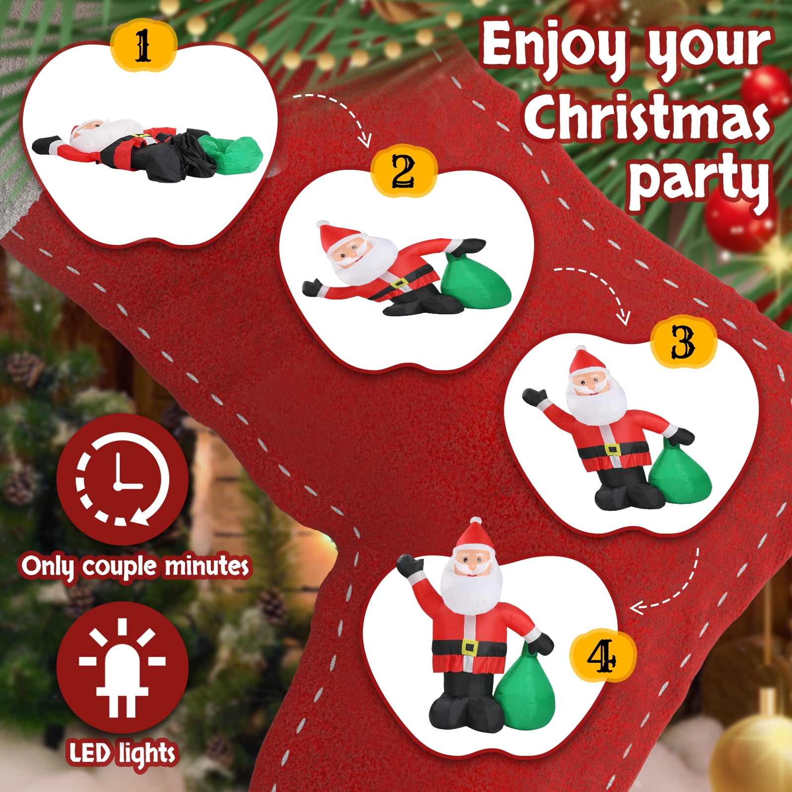 6 FT Christmas Inflatable Santa Decoration, Waving Santa with Gift Bag, Funny Blow Up Yard Decorations with Built-in LED Lights for Holiday Party Front Yard Lawn Garden Decor