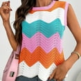 thumbnail image 6 of Lenpel Women's Tank Tops Summer Casual Sleeveless Crew Neck Hollow out Color Block Lightweight Sweater Vests Tunic Knit Shirts, 6 of 7