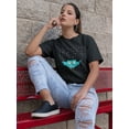 thumbnail image 2 of Cute Valentine's Blue Owl Graphic And Hearts Around Women Black T-Shirt, Female Medium, 2 of 4