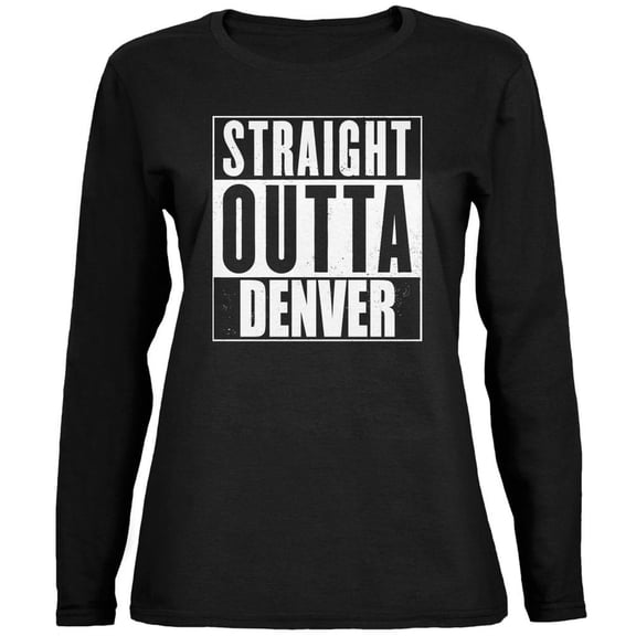 Straight Outta Denver Black Womens Long Sleeve T-Shirt - Large