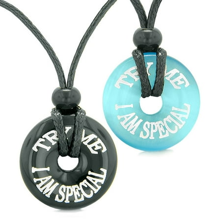 Try Me I Am Special Fun Love Couples Best Friends Amulets Black Agate Blue Simulated Cats Eye