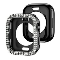 2 Pack Case for iWatch Series 10 42mm, Bling Sparkly Diamond Rhinestones Support Wireless Charging No Screen Protective Heavy Duty Protection for Apple Watch Series 10 42mm, Black Balck
