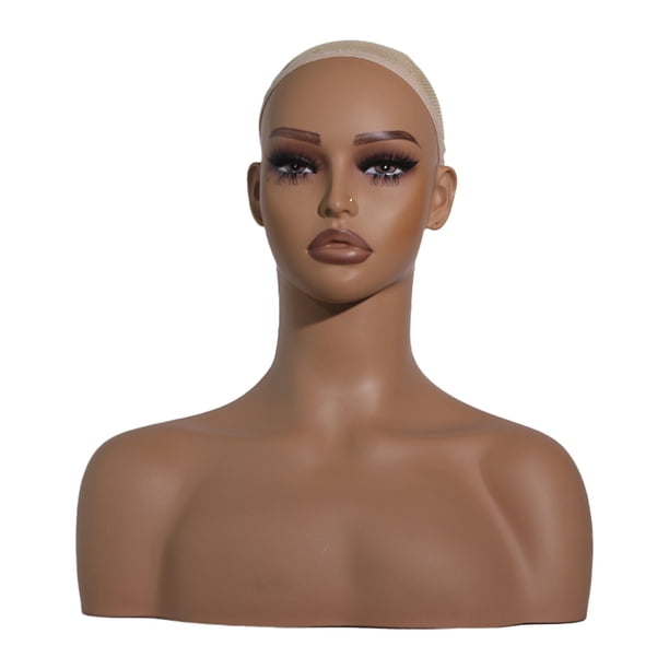 Soporte de maniquí para peluca, cabeza de maniquí femenina realista, multifuncional con hombros para postizos, gafas, hombres y