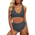 thumbnail image 3 of Gubotare Bikini Set for Women Two Piece Swimsuits V Neck Low Rise Crisscross Back Self Tie Spaghetti Straps (Grey,L), 3 of 6