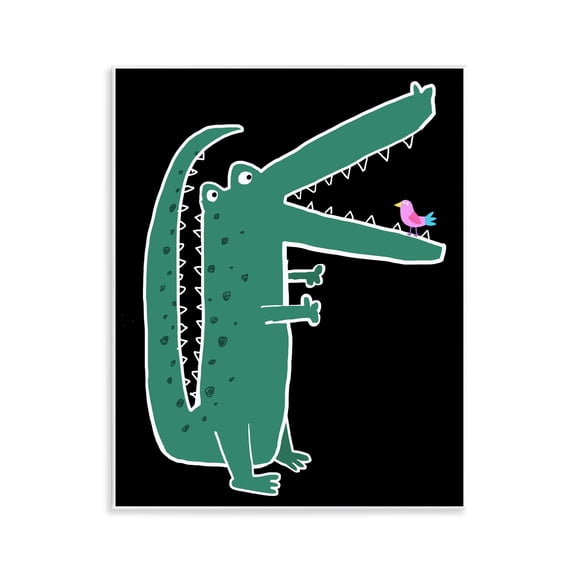 Stupell Industries Alligator & Bird on Black Animals Painting Unframed Art Print Wall Art, 11 x 14