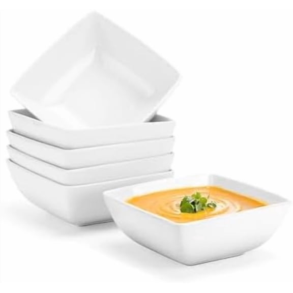 Porcelain Soup Bowls Set of 6, 28 OZ Square Cereal Bowls, Rice Bowl, for Ice Cream and Dessert Snack, Wedding Party Gift, Microwave Safe Bowl$$Home Decor, Kitchen, & Other