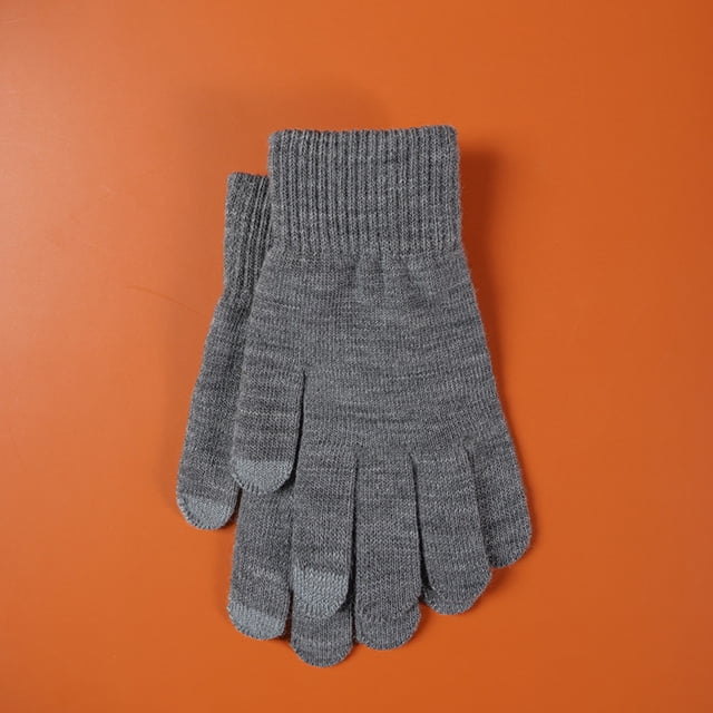 Winter Knitted Solid Color Wool Thickened Brushed Five Finger Finger Cycling Warm Gloves