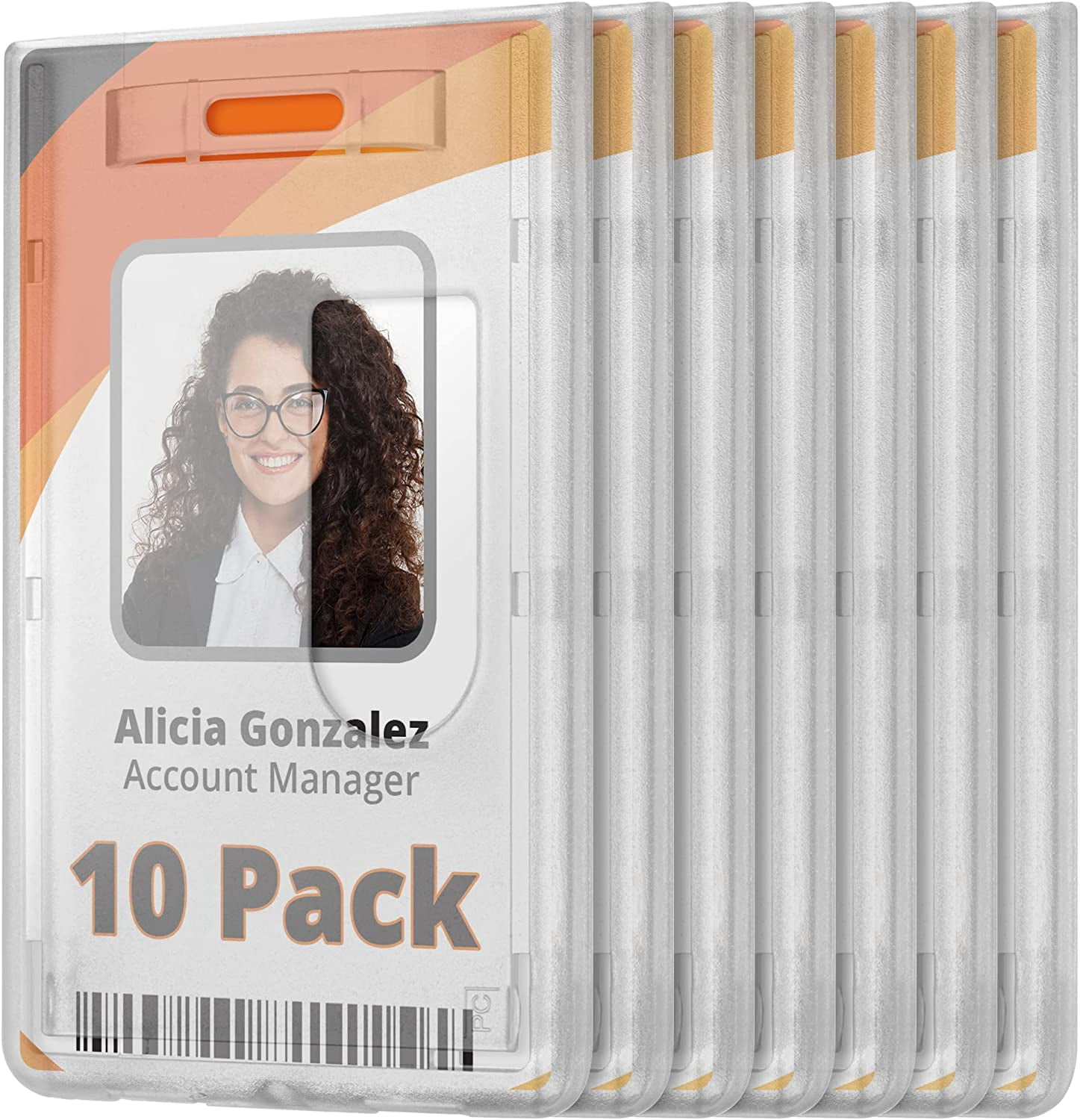 Rigid ID Name Badge Holders (Frosted, Vertical 3.45x2.1 inch, 10 Pack