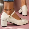 thumbnail image 5 of Women’s Solid Color Medium Heel Thick Buckle Strap Suede Shallow Mouth Casual Fashion Lightweight Slip-On Party Wedding Outdoor Indoor Comfortable Walking Shoes Multiple Sizes Available, 5 of 5
