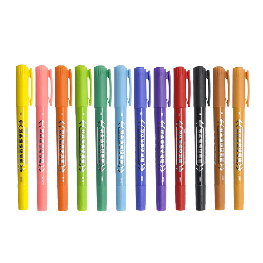 12 Assorted Colors Metallic Marker Pens, Double Point Fine and Brush T –  hhhouu