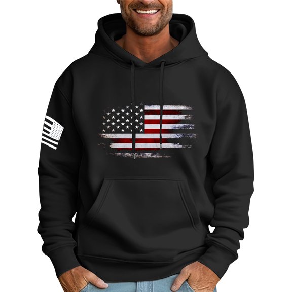GIPQJK Graphic Sweatshirts for Men American Flag Print Hoodie 2024 Fall Trendy Crewneck Drawstring Pullover Tops with Pockets,Black 4XL