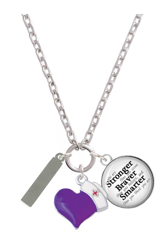 Stainless Steel Rectangular Blank Tag - Purple Heart Nurse Strong Zoe Necklace