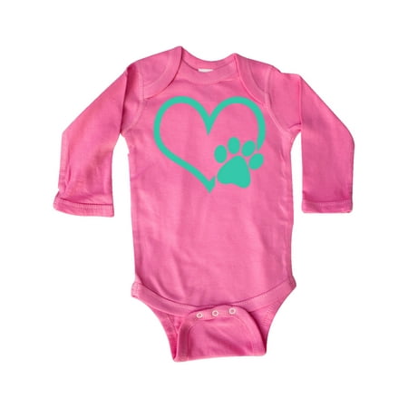 

Inktastic Teal Heart With Paw Print Gift Baby Boy or Baby Girl Long Sleeve Bodysuit