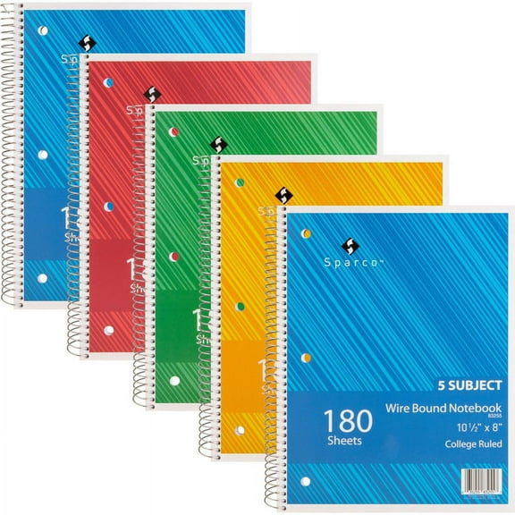 Sparco Wirebound College Ruled Notebooks - 180 Sheets - Wire Bound - College Ruled - Unruled - 8" x 10 1/2" - Assorted Paper - Assorted Cover - Chipbo | Bundle of 2 Bundles