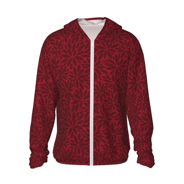 Fotbe Burgundy Floral Chaqueta con Protección Solar UPF 50+ para Hombre y Mujer, Camisa con Capucha y Bolsillos-Small