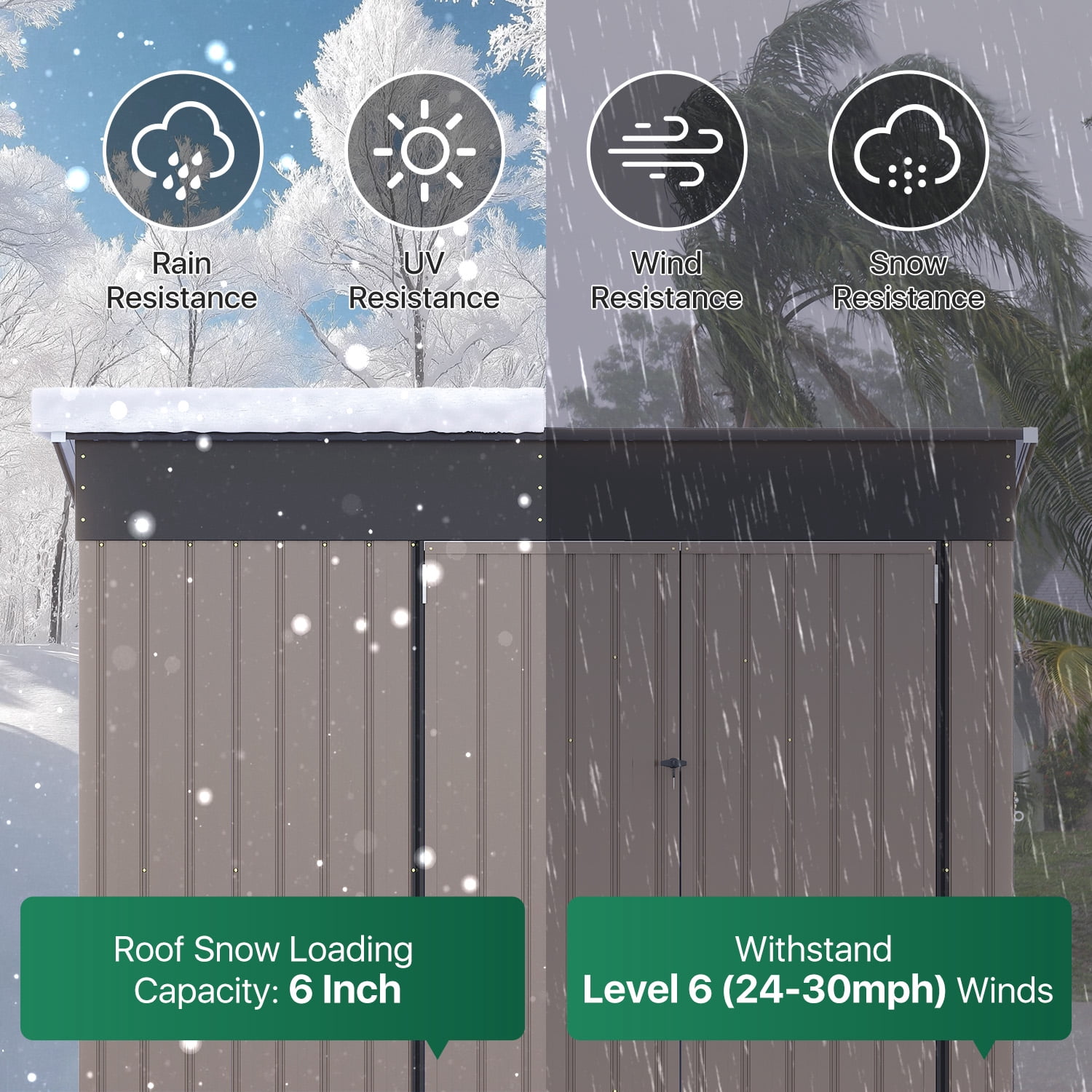 Clouddwell 8ft x 6ft Heavy-Duty Metal Storage Shed with 3 Doors, Lockable Lean-To Design, Weatherproof for Garden & Tools (Brown)